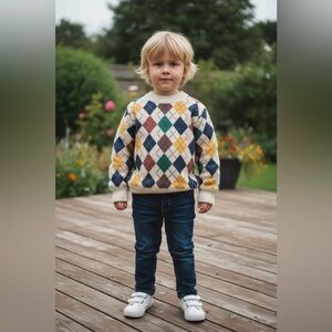 Argyle Pattern Kids Sweater - Multicolor